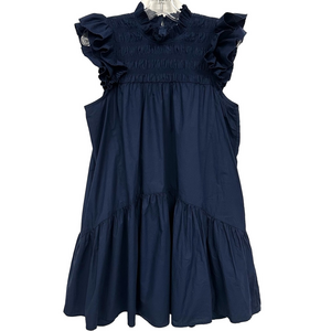 Anthropologie Love the Label navy cotton poplin ruffle dress Large Feminine